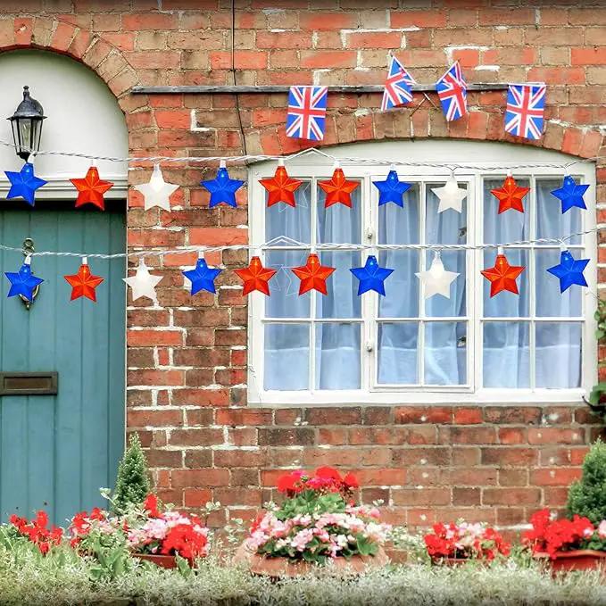20 LED 4th of July Decor Big Star Lights, 17FT Red White and Blue Star String Lights Plug in, Memorial Day Independence Day Patriotic Decorations Outdoor Indoor for Home Garden Patio, White Wire by GreenHaven Gardens