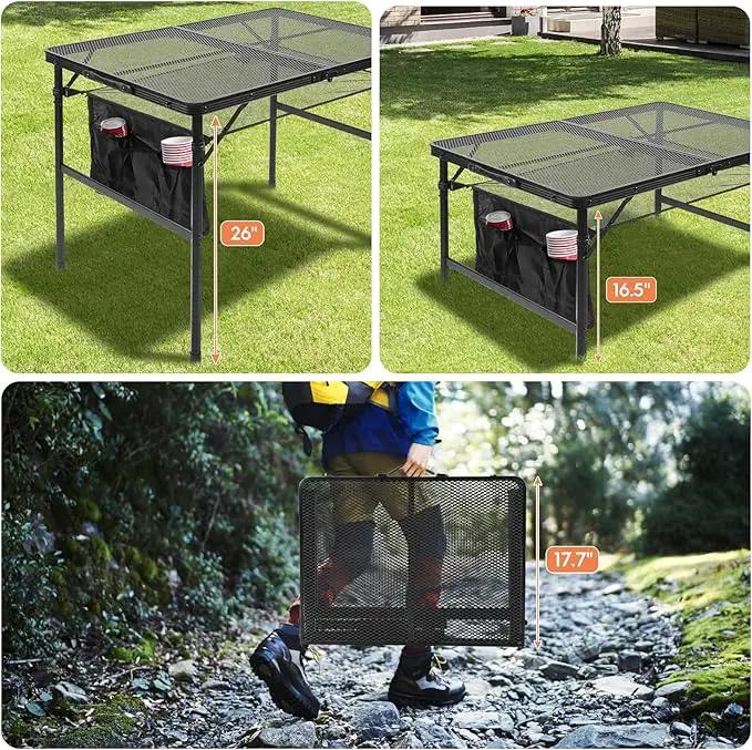Folding Grill 3x2 FT Portable Camping Table, Lightweight Height Adjustable Metal Picnic Outdoor Table with Mesh Desktop and Mesh Bag, Beach and BBQ, Party by GreenHaven Gardens