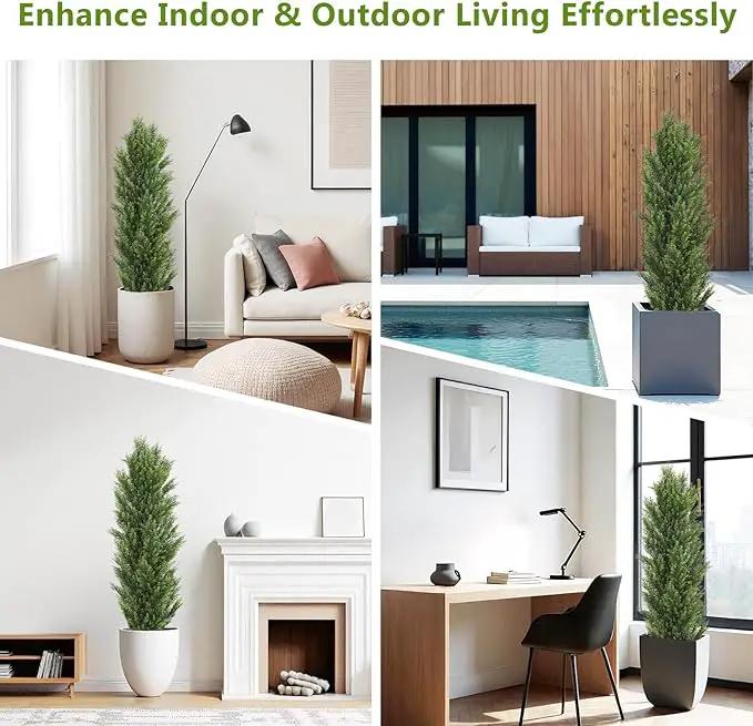 THE BLOOM TIMES 5ft Topiary Trees Artificial Outdoor – UV Resistant Faux Cedar Pine Cypress Bushes and Shrubs, Fake Potted Plants for Front Porch Outside Planter Patio Decor, Set of 2 (5 Foot) by GreenHaven Gardens