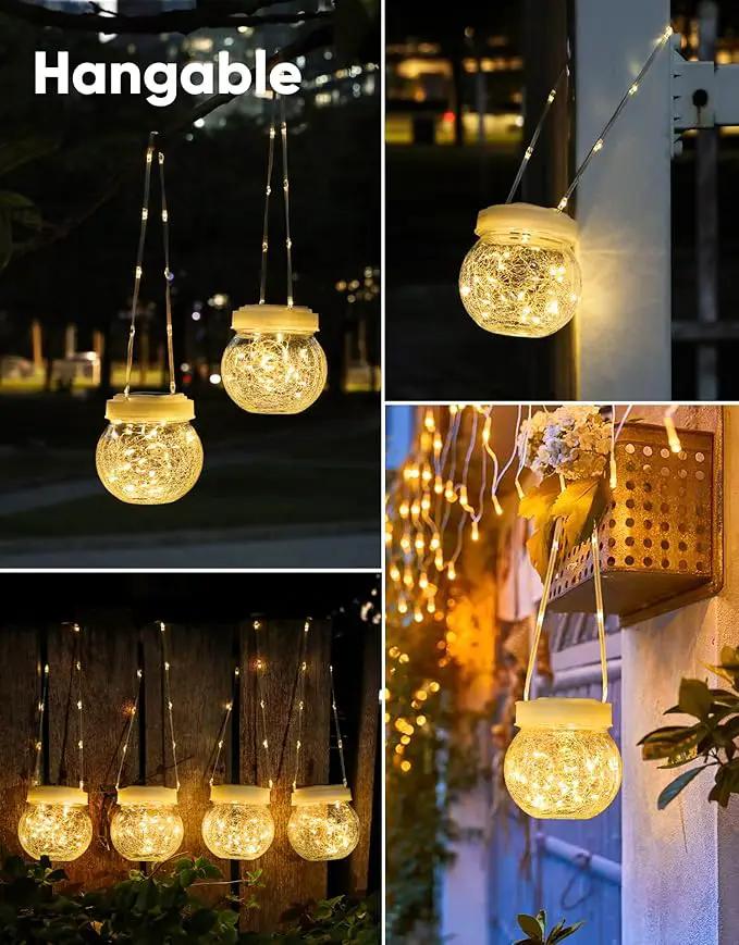 Solar Lantern Solar Lights Outdoor Waterproof 6-Pack, Solar Powered Hanging Lights Cracked Glass Hanging Globes for Christmas Decoration, Shepherd Hook, Garden Tree Ornaments, White Cap, Warm White by GreenHaven Gardens