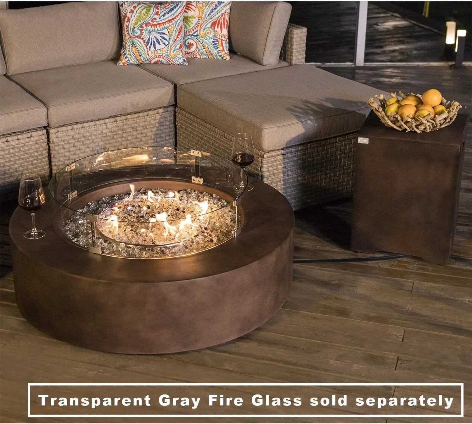 COSIEST 2-Piece Outdoor Propane Firepit Table Set w Tank Table, 42 inch Dark Fire Table CSA Certified, 50,000 BTU w Bronze Round Base,Wind Guard and 16 inches Tank Side Table 20lb for Garden,Pool by GreenHaven Gardens