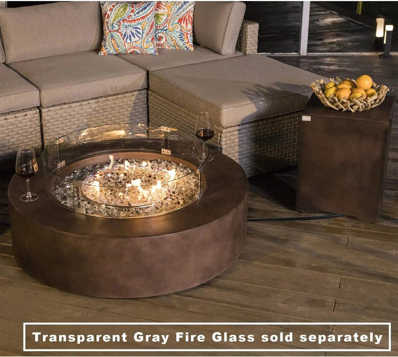 COSIEST 2-Piece Outdoor Propane Firepit Table Set w Tank Table, 42 inch Dark Fire Table CSA Certified, 50,000 BTU w Bronze Round Base,Wind Guard and 16 inches Tank Side Table 20lb for Garden,Pool by GreenHaven Gardens