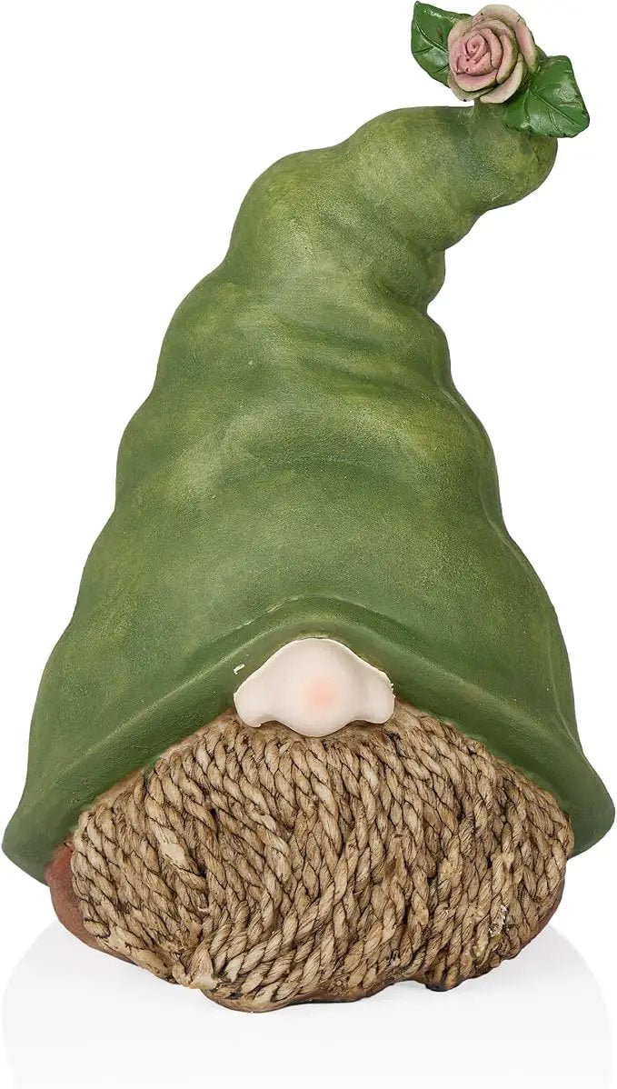 Alpine Corporation QWR1440 Gnome Head with Sculpted Rope Beard and Flower on Hat, Playful Décor for Garden & Patio, 10" H, Green by GreenHaven Gardens