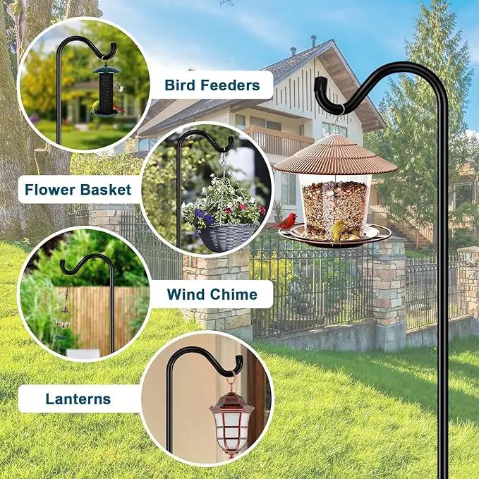 Gtongoko Shepherds Hook for Outdoor, 92 Inch Bird Feeder Pole with 7 Prongs Base, 3/4 Inch Thick Heavy Duty Adjustable Garden Hook for Hanging Plant, Hummingbird Feeder, Lantern, 1 Pack by GreenHaven Gardens