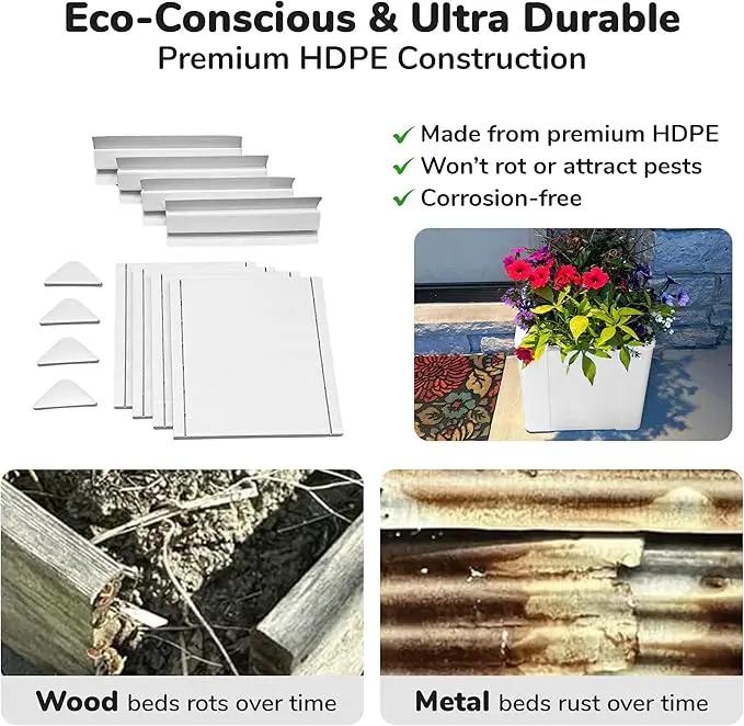 Raised Garden Bed - 1x1 ft Planter Box - White HDPE - No Tools Needed - DIY Kit for Urban Gardening, Flowers, Herbs & Vegetables - Made in The USA - 2 Pack by GreenHaven Gardens
