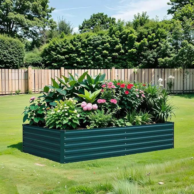 Raised Garden Bed 8×4×1.5FT, Galvanized Raised Garden Beds Outdoor for Vegetables Flowers Herbs, Steel Large Deep Root Planter Box, Tall Raised Garden Bed Kit with 3ftx30ft Weed Barrier Fabric, Green by GreenHaven Gardens