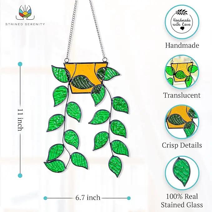 Stained Glass Window Hanging 17 Leaf Plant Stain Glass Window Hanging Real Stained Glass Hanging Hanging Stained Glass for Windows Stained Glass suncatchers Stained Glass Plant Stained Glass by GreenHaven Gardens