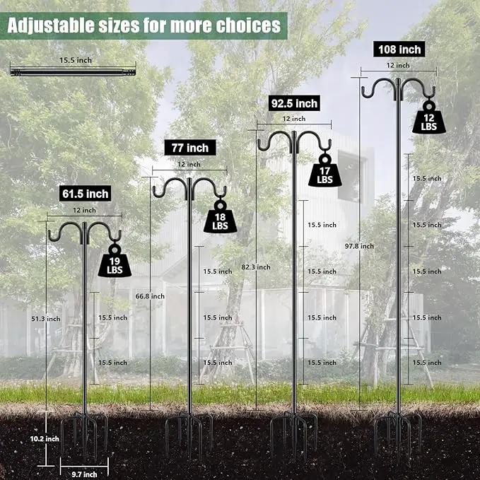 Gtongoko Double Shepherds Hook for Outdoor, 2 Pack 92.5 Inch Heavy Duty Bird Feeder Pole 3/4 Inch Thick Garden Hooks for Hanging Hummingbird Feeder, Plant Baskets, Solar Light Lanterns by GreenHaven Gardens