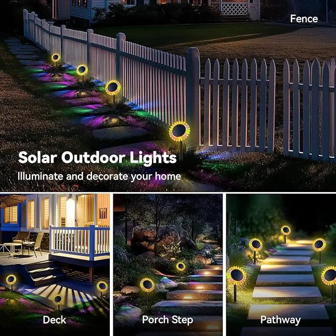 Outdoor Solar Lights, 2 Pack Led Solar Sunflower Lights, Stake/Wall 2-in-1 Waterproof Solar Garden Lights for Yard, Landscape, Fence, Patio, Driveway, Pathway, Backyard Decoration (Colourful) by GreenHaven Gardens