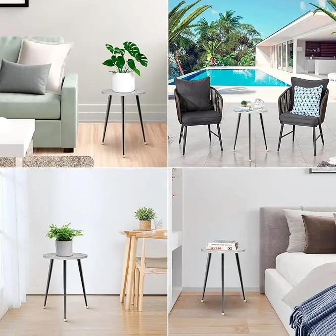 Plant Stand Indoor, Mid Century Wood Plant Stand Grey Plant Table for Flower Pots, Heavy Duty Metal Tall Plant Holder, Modern Home Decor Small Round Side End Table (11.8"x16") by GreenHaven Gardens