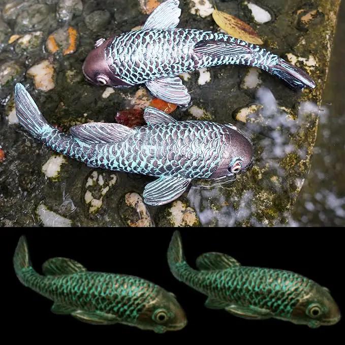 Garden Sculptures & Statues,Koi Fish Decor,Garden Fish Art,Set of 2 Antique Koi Fish Yard Art Decor for Outdoors,Patio,Yard,Lawn,Pond,Home Decoration (Bronz) by GreenHaven Gardens