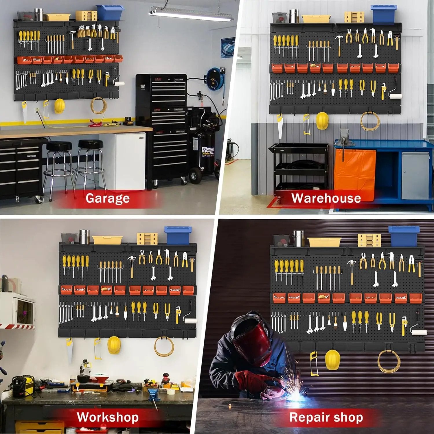 Ultrawall Black Pegboard Wall Organizer, 48X 36 inch for Garage Storage with Hooks, Storage Bins, Tool Panel Organizer, 72pcs by GreenHaven Gardens