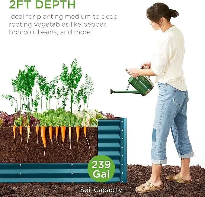 Best Choice Products 8x2x2ft Outdoor Metal Raised Garden Bed, Rectangular Deep Root Planter Box for Vegetables, Flowers, Herbs, and Succulents w/ 239 Gallon Capacity - Peacock Blue by GreenHaven Gardens