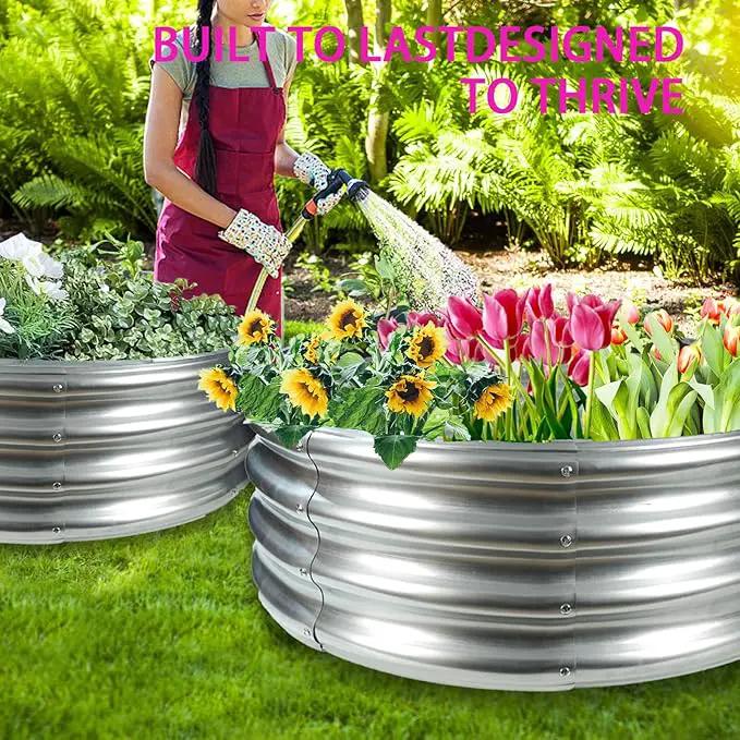 Durable Round Galvanized Steel Raised Garden Bed for Planting,Round Galvanized Steel Fire Ring/Fir Pit 32-Inch for Outdoor,0.8MM Thick (32 ins Diameter x 12 ins high, Silver) by GreenHaven Gardens