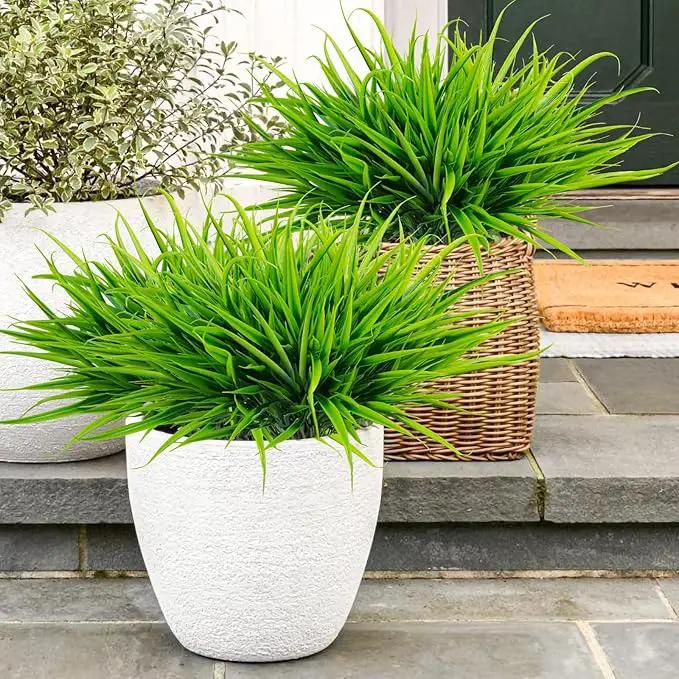 Uieke 28 Bundles Artificial Outdoor Plants UV Resistant Fake Grass Plants Faux Plastic Plants Greenery Shrubs for Home Garden Pathway Window Box Front Porch Spring Summer Decor, Green by GreenHaven Gardens
