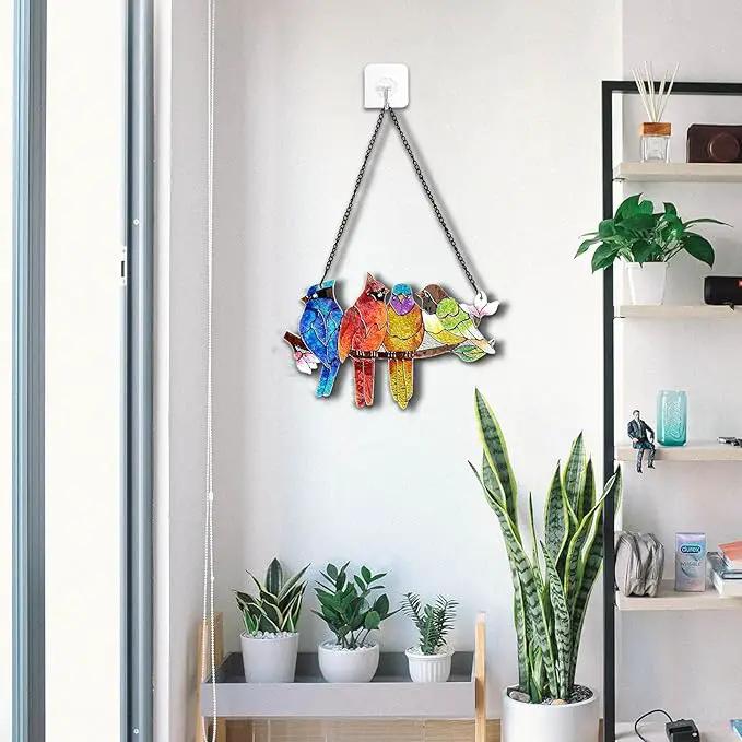 Stained Glass Window Hanging - Birds on A Branch Suncatcher for Window Doors Home Decoration, Valentine's Day Mother's Day Birthday Bird Lover Gifts for Women, Men, and Mom Grandma by GreenHaven Gardens