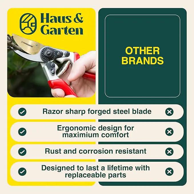 Haus & Garten EnduroPRO Ergonomic Bypass Pruners - Professional Titanium Garden Shears - Heavy Duty Hand Pruning Scissor, Tree Trimmer, Gardening Tool, Branch, Hedge, Rose, Shrub & Bush Clippers by GreenHaven Gardens