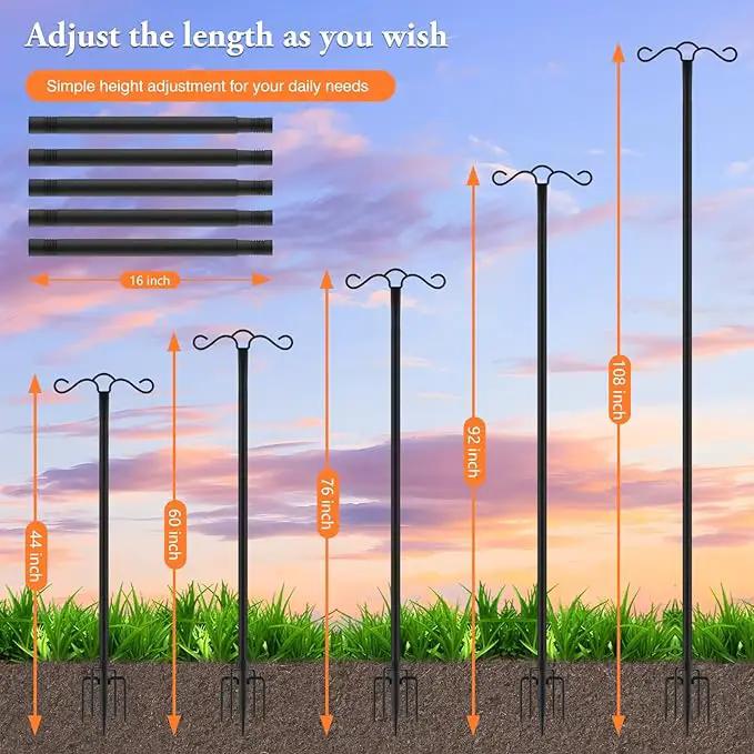Double Shepherds Hook for Outdoor with 5 Prong Base 110 Inch Heavy Duty Two Sided Bird Feeder Pole for Hanging Lantern,Hummingbird Feeder,Lightweight Plant,Shepherds Hook for Bird Feeders for Outside by GreenHaven Gardens
