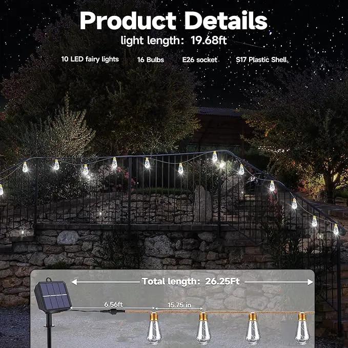 Solar Outdoor String Lights, 2 Pack 20Ft Vintage Rope Hemp Solar Patio Lights, Waterproof White Solar Powered String Lights With 8 Modes 16 Shatterproof Bulbs for Garden Stairs Balcony Café Bistro by GreenHaven Gardens
