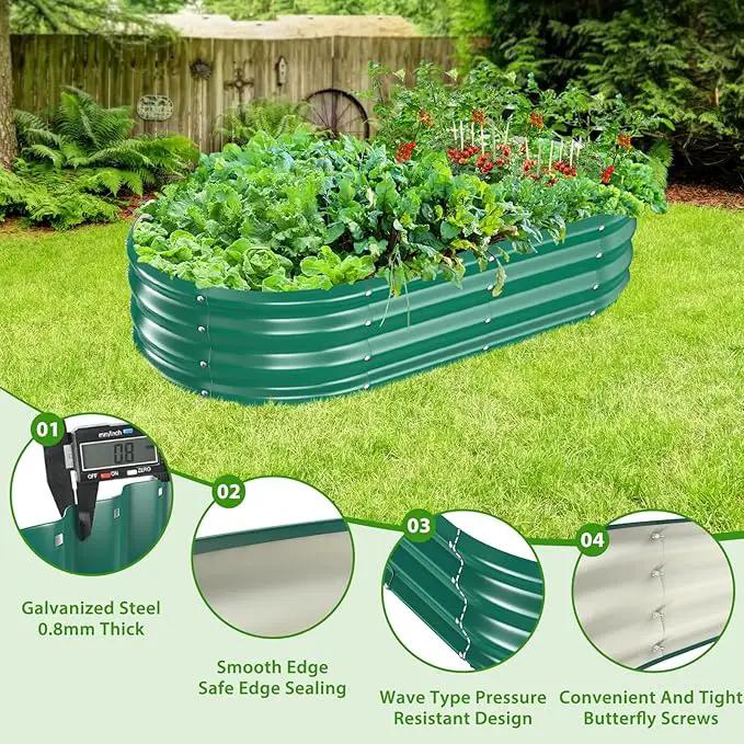 Oval Galvanized Planter Box, Metal Raised Garden Bed - 0.8MM Thick- Ideal for Outdoor Gardening and Planting of Vegetables Flowers Fruits Succulent Plants and Others (Dark Green, 5X2.7X1FT) by GreenHaven Gardens