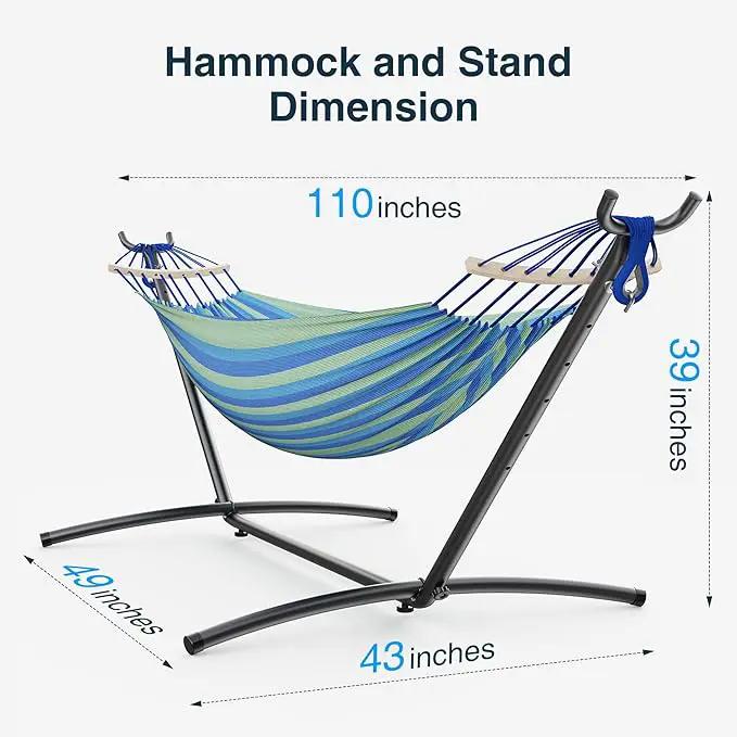 Double Hammock, Heavy Duty Portable, 500 lb Weight Capacity, Perfect for Both Indoors and Outdoors, 2 Person Hammock with Carrying Bag, Wide Blue by GreenHaven Gardens
