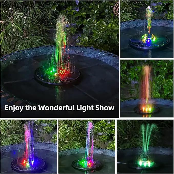 Solar Fountain, Powered Water 4W Pump for Bird Bath with LED Lights, 7 Nozzle and Fixer Hummingbird Garden, Pond, Pool, Fish Tank, , Black by GreenHaven Gardens