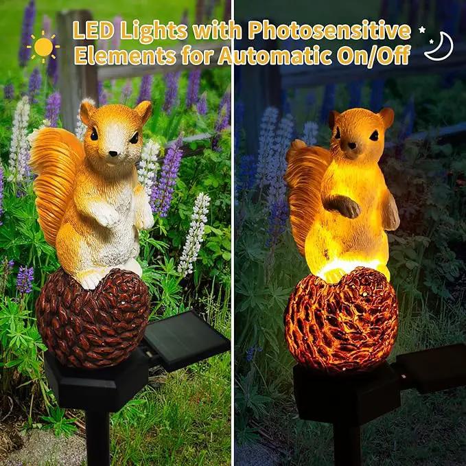 QH & Garden 2-Pack Squirrel and Turtle Garden Statues Decor，LED Waterproof Animals Lights for Garden, Balcony, Yard, Lawn, Pathway, Walkway - Garden Solar Powered Outdoor Decor by GreenHaven Gardens