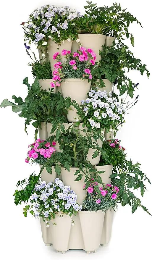 Greenstalk Patented Large 5 Tier Vertical Garden Planter with Patented Internal Watering System Great for Growing a Variety of Strawberries, Vegetables, Herbs, & Flowers (Stunning Stone) by GreenHaven Gardens