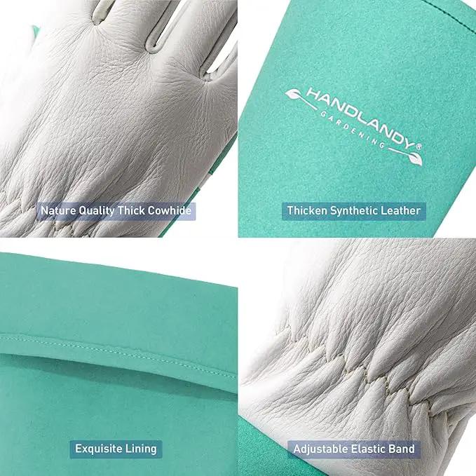 HANDLANDY Long Gardening Gloves for Men & Women, Thorn Proof Rose Pruning Gloves Leather Gauntlets Garden Glove Yard Work Glove (Medium, Green) by GreenHaven Gardens