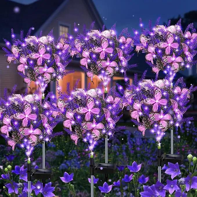 Kohlrabi Solar Garden Lights Outdoor, 6 Pack Solar Butterfly Lights Purple Lavender Gardening Gifts for Women, Purple Artificial Flower with Butterfly Garden Decor for Lawn Patio by GreenHaven Gardens