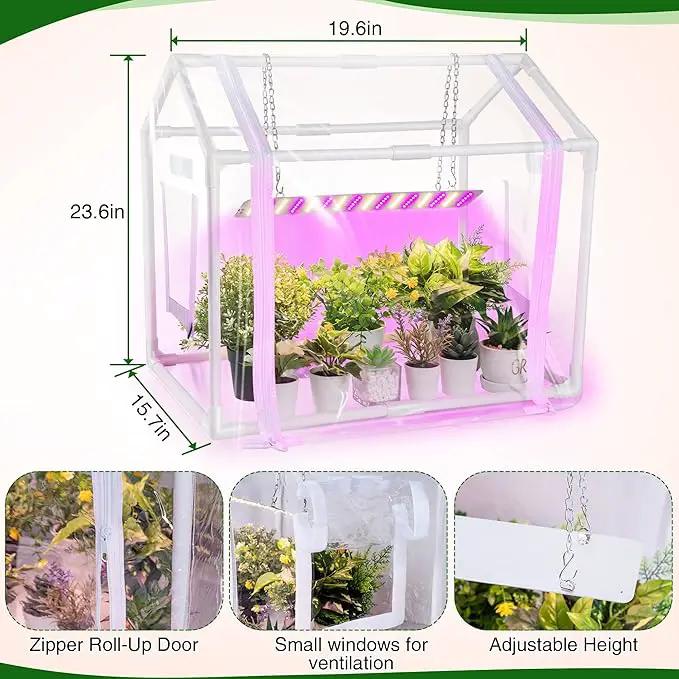 Meonum Mini Greenhouse with Grow Light for Indoor, 23.6 x15.7 x19.6 Tabletop Small Greenhouse Kit with 15W Plant Dimmable LED Grow Lights and Timer, 3 Light Color Mode for Seed Starter Tray by GreenHaven Gardens