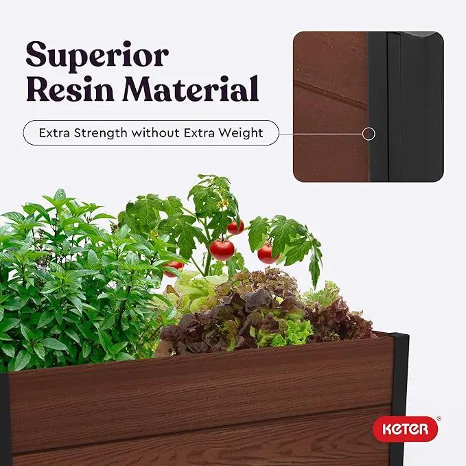 Keter 48" X 48" inches Wood Look Raised Garden Bed, Durable Outdoor Herb Garden Planter for Vegetables, Flowers, and Succulents, Brown by GreenHaven Gardens