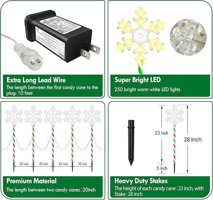 Christmas Pathway Lights Snowflake Outdoor 10PK 28inch 250LED 8 Modes Yard Decoration Flashing Waterproof Outdoor Lighted Up Christmas Light Decor for Garden Yard (R&G) by GreenHaven Gardens
