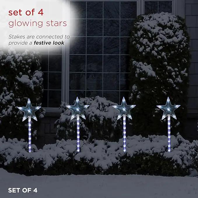 Alpine Corporation Holiday Décor Shooting Star Garden Stake with LED Lights, 4-Pack, Christmas Decoration by GreenHaven Gardens
