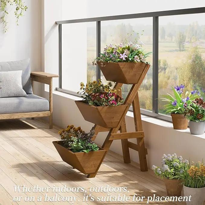 3-Tiers Wooden Raised Garden Bed,Wood Planter Box for Vegetable,Flower Rack,Flower Pot Stands,Indoor Outdoor Gardening Planting Beds (Brown, Small) by GreenHaven Gardens