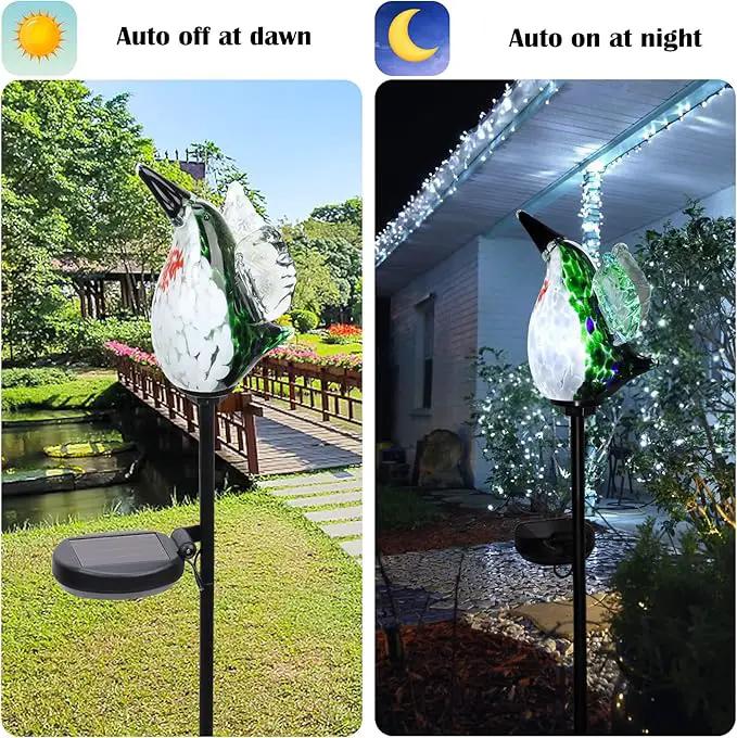 Afirst Decorative Solar Lights Outdoor Solar Hummingbird Stake Lights Hand Blown Glass Decorative Garden Pathway Light Outdoor Waterproof Glass Stakes Green by GreenHaven Gardens