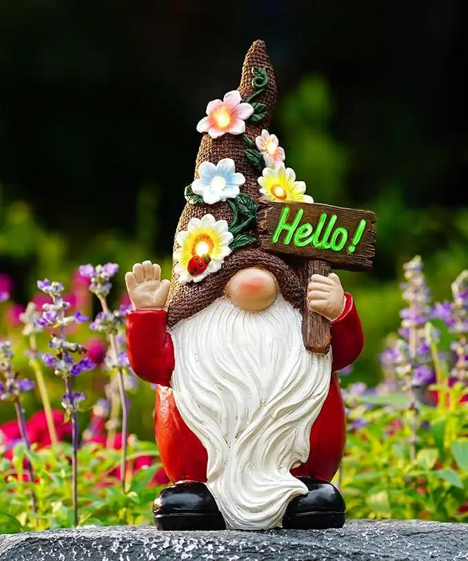 Gnome Solar Statues for Garden Decor - Outdoor Decorations Art Figurine for Patio Balcony Yard Lawn by GreenHaven Gardens
