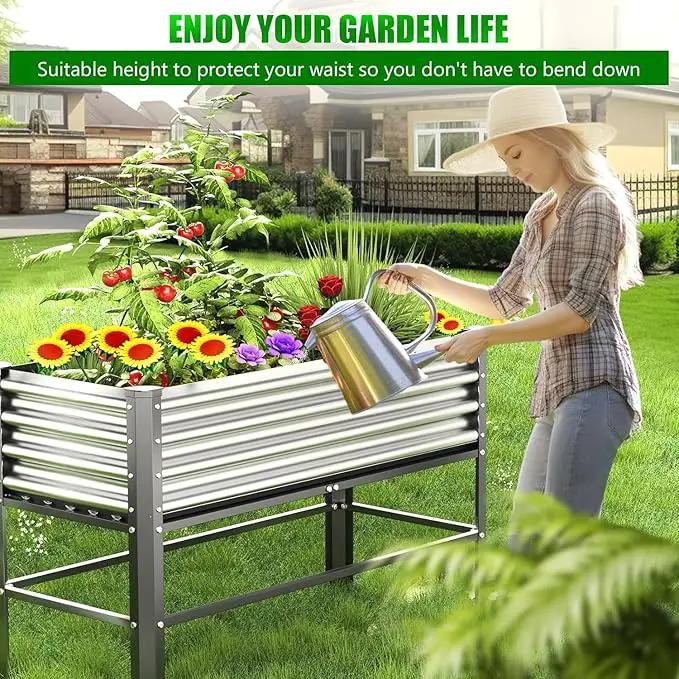 Doniks Raised Garden Bed with Legs, 48×24×32in Large Outdoor Metal Galvanized Garden Planting Box, 600lb Capacity for Vegetables Lawn Green Flowers, Fruits, Terrace by GreenHaven Gardens