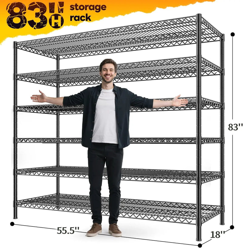 REIBII 83"H Storage Shelves 3840LBS Metal Shelving Unit Garage Shelving Heavy Duty 6 Tier Commercial Adjustable Wire Shelving for Storage Rack for Pantry, Garage, Kitchen, 83"H x 55.5"W x 18"D, 2PCS by GreenHaven Gardens
