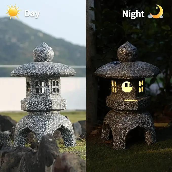 Pagoda Garden Statue Outdoor Figurine Lights Solar Powered LED Garden Decor Pagoda Light Asian Lantern Outdoor Decorations Home Tranquil Resin Waterproof Decor Lawn Yard by GreenHaven Gardens