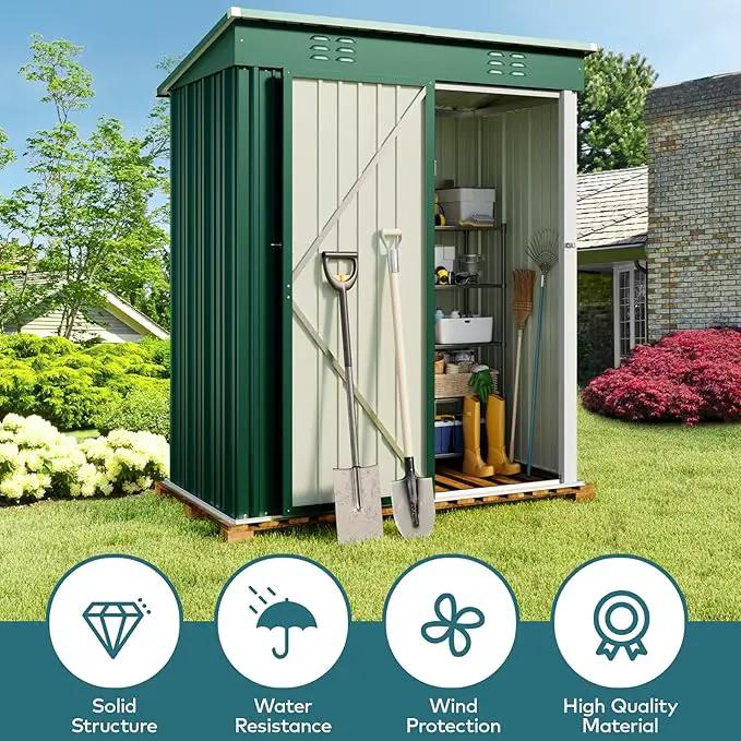 Gizoon 5' x 3'Outdoor Storage Shed with Singe Lockable Door,Galvanized Metal Shed with Air Vent Suitable for The Garden,Tiny House Storage Sheds Outdoor for Backyard Patio Lawn-Green by GreenHaven Gardens