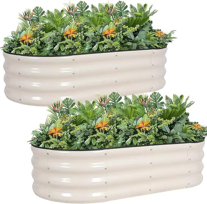 G GOOD GAIN Galvanized Metal Raised Garden Bed Kit - 4x2x1FT Outdoor Planter Box with Safety Edging and Gloves for Vegetables, Fruits, Flowers(White, 2PC) by GreenHaven Gardens