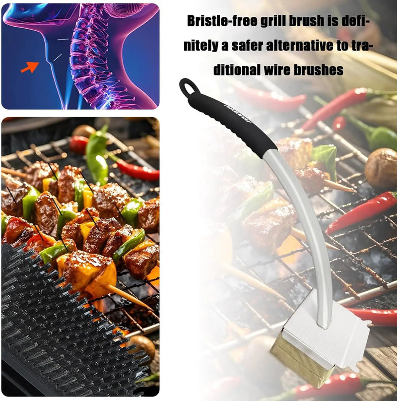 Grill Brush Bristle Free,Long Handle Steam Grill Brush for Outdoor Grill,BBQ Safe Grill Cleaner Brush,Includes 2 Replaceable Heads for Easy Grill Maintenance Black by GreenHaven Gardens