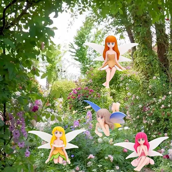 ONEST 5 Pieces Miniature Fairy Garden Accessories Small Fairy Figurines Hand Painted Fairy Figures Girl Fly Wing Figurines for Car Decor Fairy Garden Flower Pot Birthday Cake Topper by GreenHaven Gardens