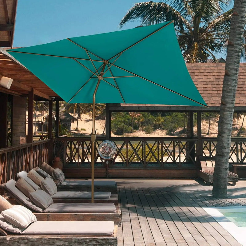 Ogrmar 6.5x10ft Patio Umbrella Rectangular Outdoor Table Umbrella with Crank & Push Button Tilt for Terrace, Backyard, Garden, Courtyard, Swimming Pool, Lawn (Turquoise) by GreenHaven Gardens