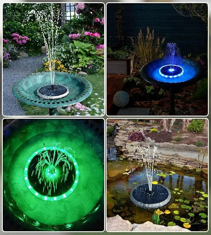 Solar Fountain Matte Panel with 4000 mAH Battery, 4W Bird Bath Fountains Solar Power with 8 Nozzles, Floating Solar Fountain Pump for Bird Bath, Garden, Pond, Outdoor (Color Change) by GreenHaven Gardens