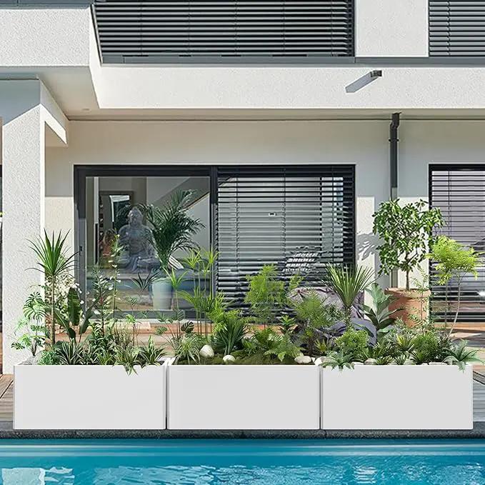 Outdoor Metal Planter Box - Heavy-Duty Rectangular Trough, All-Weather Rust-Resistant Design with 6 Drainage Holes | Large 36x15x15 Inch for Patio, Porch & Garden, White by GreenHaven Gardens