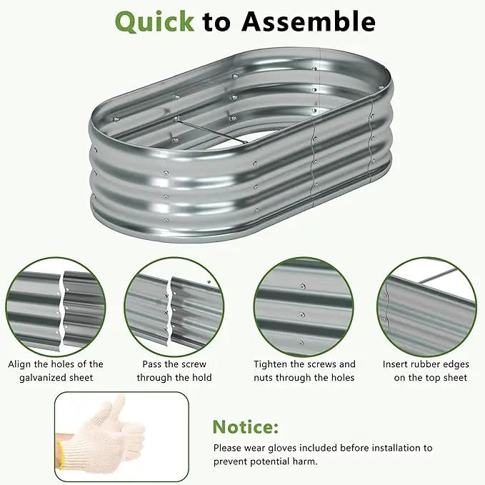 4x2x1ft(2 Pack) Oval Galvanized Raised Garden Bed,Outdoor Planter Box Metal Patio Kit Planting Bed for Vegetables Flowers and Succulents by GreenHaven Gardens