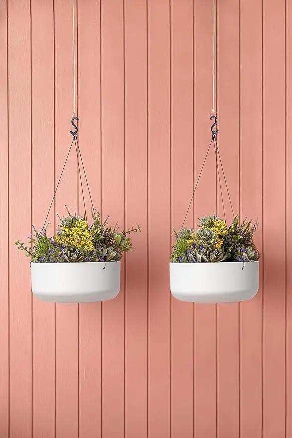 Veradek Mason Series Hanging Kona Planter - Round Planter for Outdoor Balcony/Patio | Made from Plastic-Stone Composite with Hanging Attachment | Modern Décor for, Flowers, Succulents, Small Plants by GreenHaven Gardens