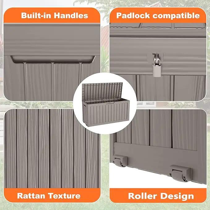 75 Gallon Resin Deck Box, Lockable Patio Outdoor Storage Box for Furniture, Garden Tools and Tools Storage, Waterproof Outside Storage Boxes - Grey by GreenHaven Gardens